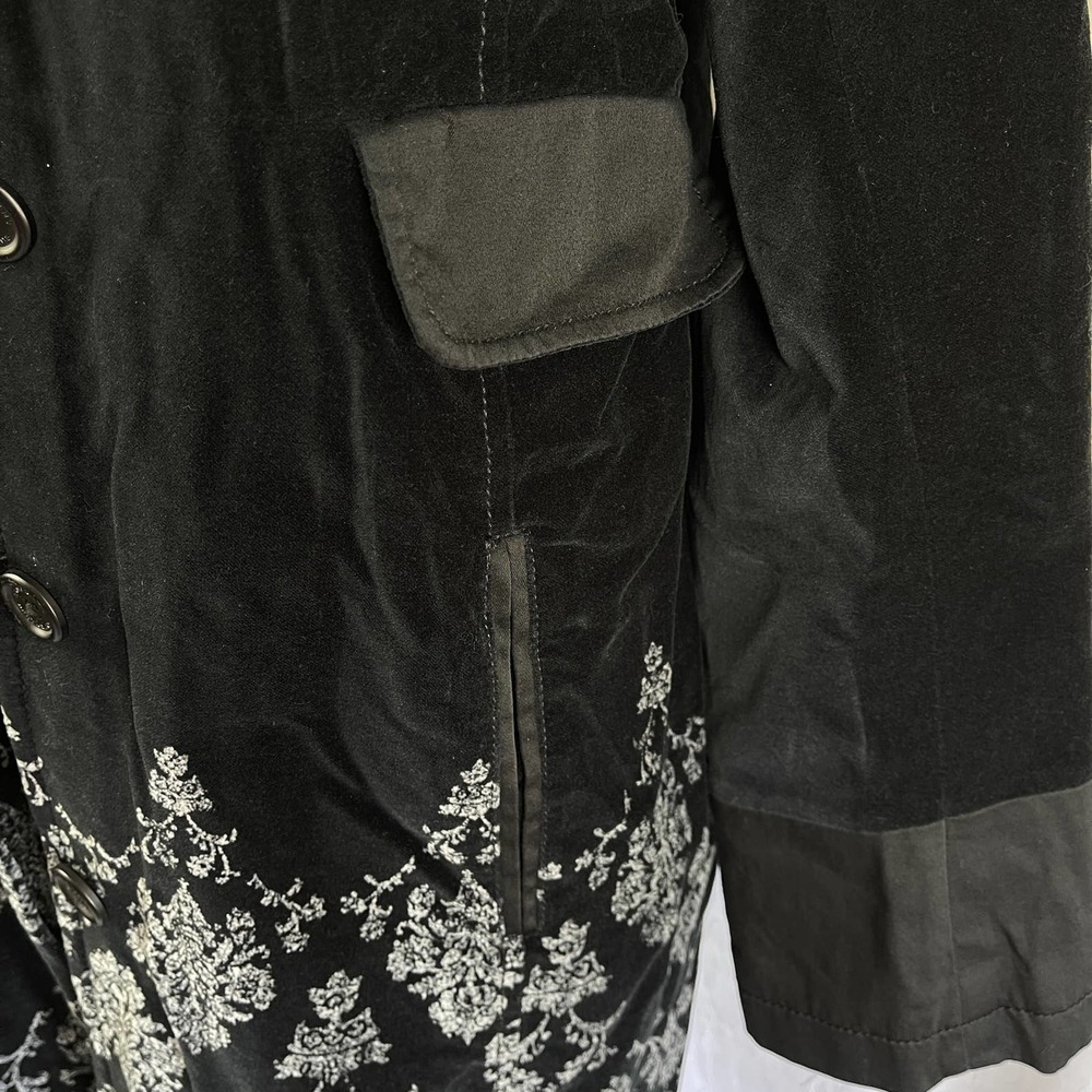 🚫SOLD🚫 VTG Y2K DKNY Jeans Black Velvet Long Coat w/ Pockets Grey Baroque - Picture 14 of 16